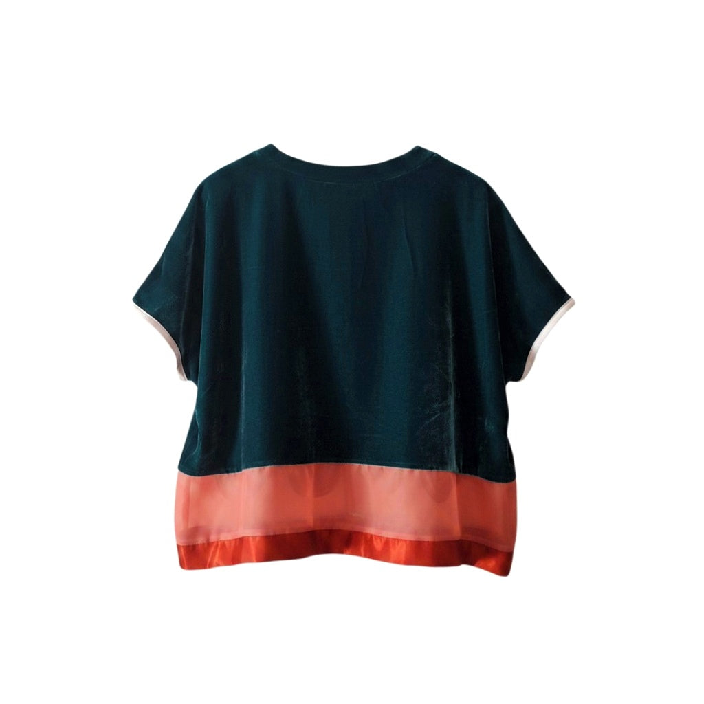 Teal Velvet Scallop Top