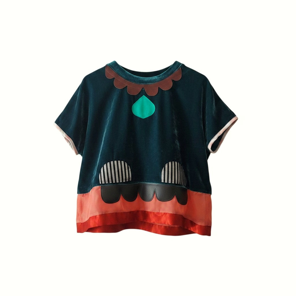 Teal Velvet Scallop Top