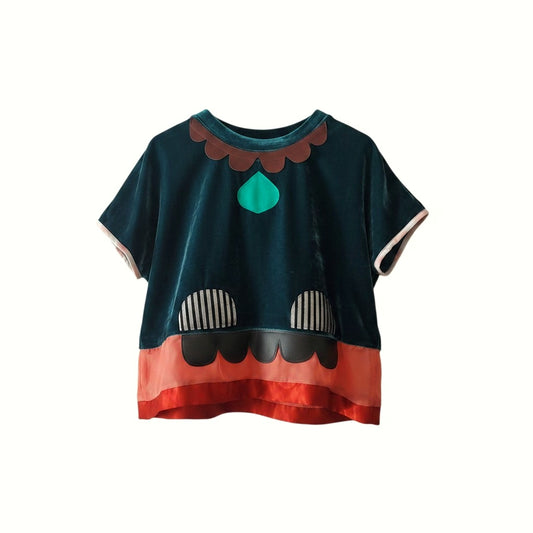Teal Velvet Scallop Top