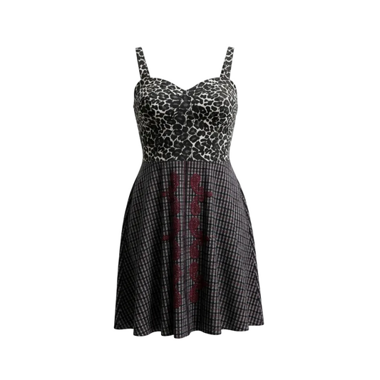 Grey Plaid & Leopard Print Dress